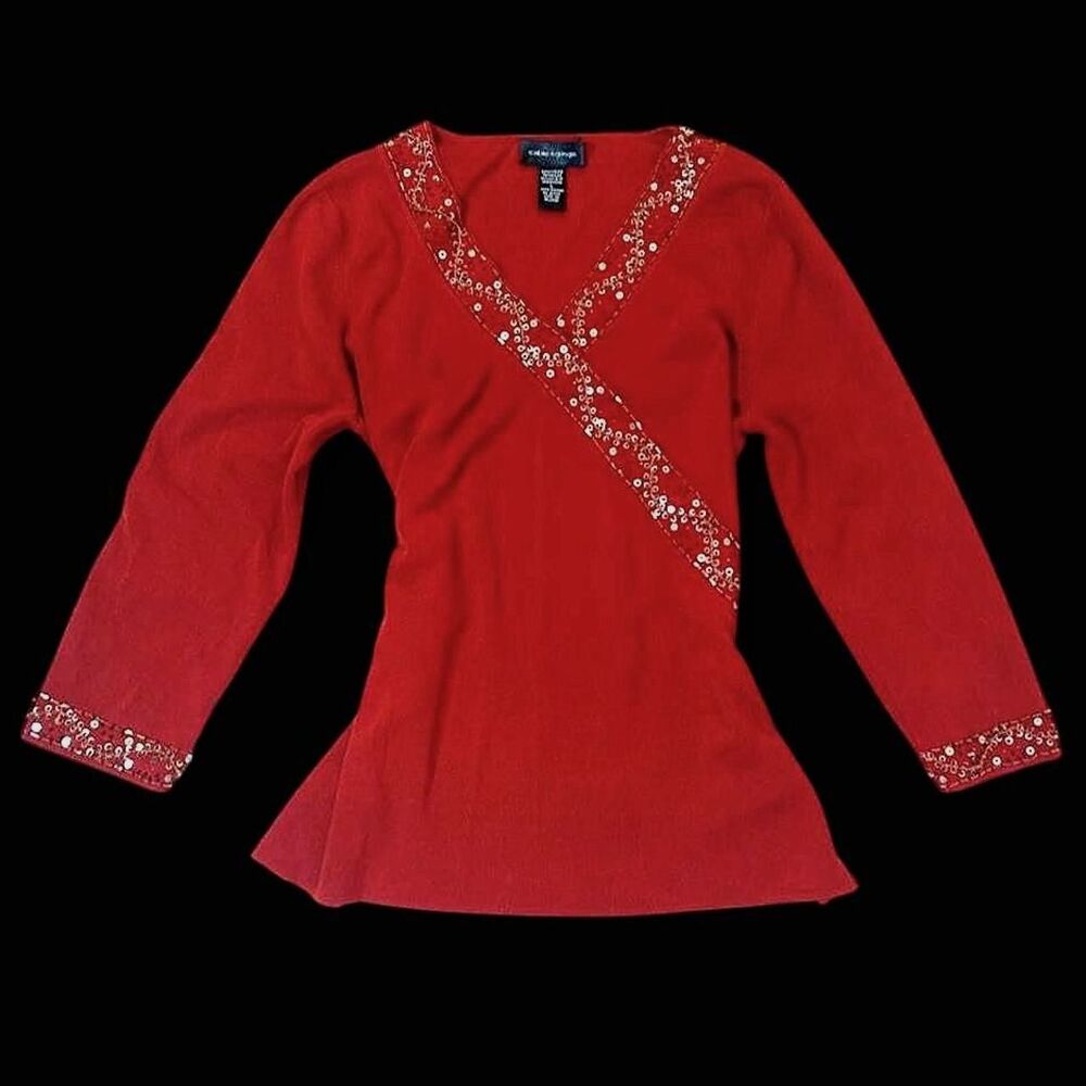 American-vintage Women's Red and Burgundy Blouse